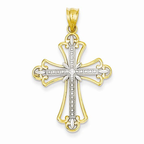 14k Gold w/Rhodium Budded Cross pendant, Charm