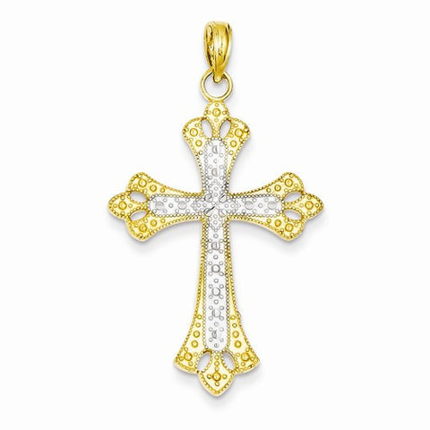 14k Gold w/Rhodium Diamond-cut Cross Pendant, Adorable Pendants for Necklace