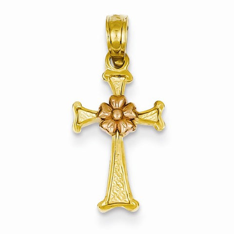 14k Gold Two-tone Flower Cross Pendant, Pendants for Necklace