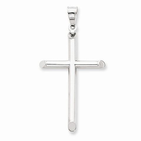 14k White Gold Polished Hollow Cross Pendant, Pendants for Necklace