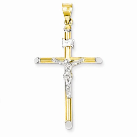 14k Gold Two-tone & Rhodium INRI Crucifix pendant, Stylish Pendants for Necklace