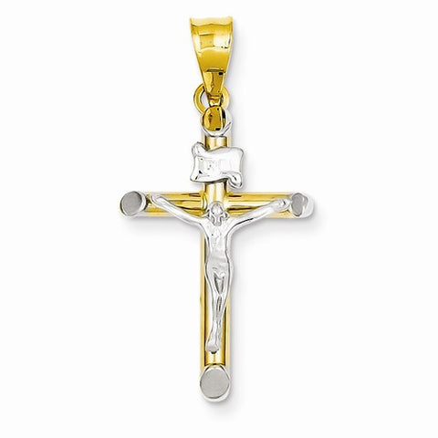 14k Gold Two-tone & Rhodium INRI Crucifix pendant, Classy Pendants for Necklace