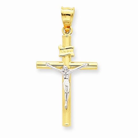 14k Gold Two-tone INRI Crucifix Pendant, Charm