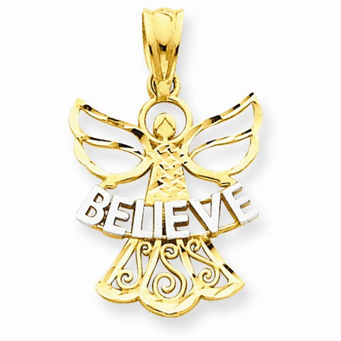 14k Gold w/Rhodium Believe Angel Pendant, Pendants for Necklace