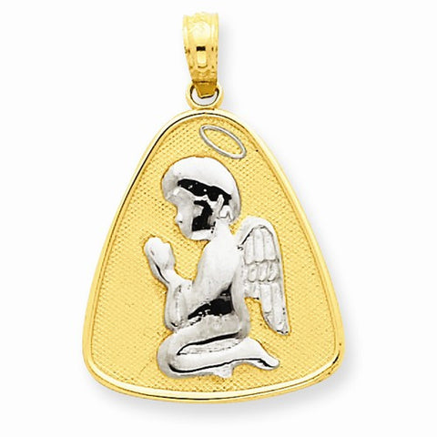 14k Gold w/Rhodium Praying Angel Disc Pendant, Pendants for Necklace