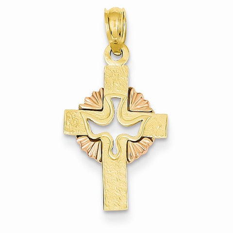 14k Gold Two-tone Dove Cross pendant, Gorgeous Pendants for Necklace