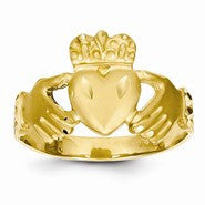 14k Yellow Gold Diamond-cut Claddagh Ring
