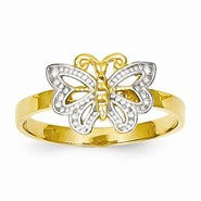 14k Yellow Gold & Rhodium Butterfly Ring