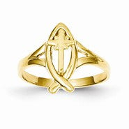 14k Yellow Gold Ichthus w/Cross Ring