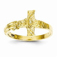 14k Yellow Gold Diamond-cut Crucifix Ring