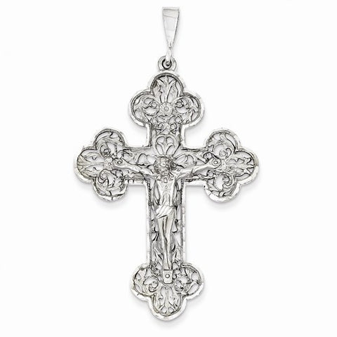 14k White Gold Diamond-Cut Crucifix Pendant, Pendants for Necklace