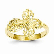 14k Yellow Gold Diamond-Cut Crucifix Ring