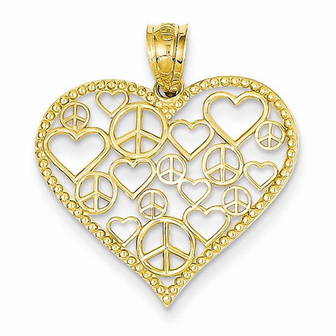 14k Gold Heart w/Peace Signs Pendant, Pendants for Necklace