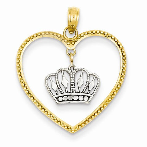 14k Gold Two-tone Dangling Crown Heart Pendant, Pendants for Necklace