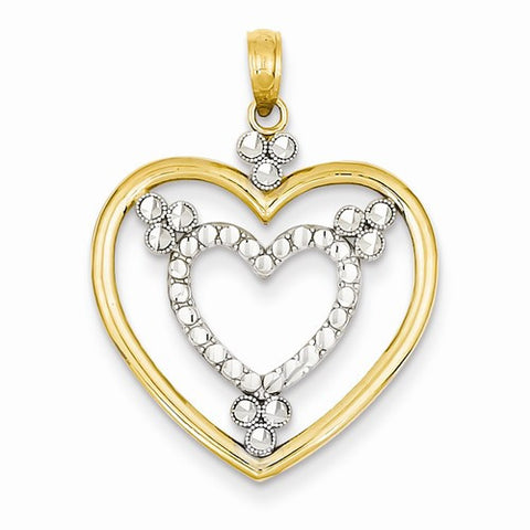 14k Gold & Rhodium Diamond-cut Heart Pendant, Dazzling Pendants for Necklace