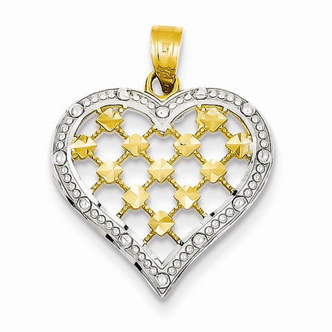 14k Gold & Rhodium Diamond-cut Heart pendant, Beautiful Pendants for Necklace