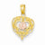14k Gold Two-tone Lace Trim and Pink Rose Center Heart pendant, Fine Pendants for Necklace