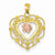 14k Gold Two-tone Lace Trim and Pink Rose Center Heart pendant, Pendants for Necklace