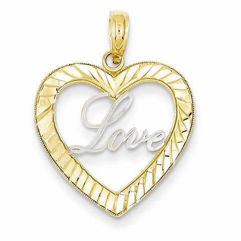 14k Gold & Rhodium Love Inside Heart Pendant, Pendants for Necklace