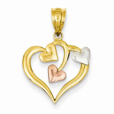 14k Gold Two-Tone & Rhodium Hearts Pendant, Pendants for Necklace