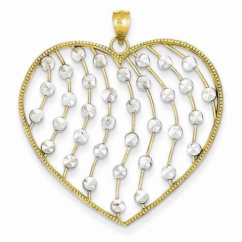 14k Gold & Rhodium D/C Circles Heart Pendant, Pendants for Necklace