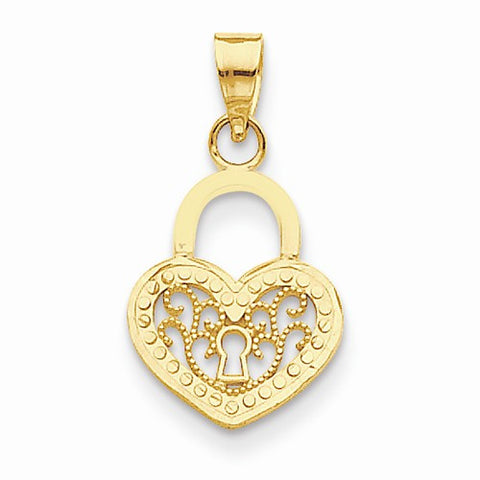 14k Gold Filigree Heart Lock Pendant, Pendants for Necklace