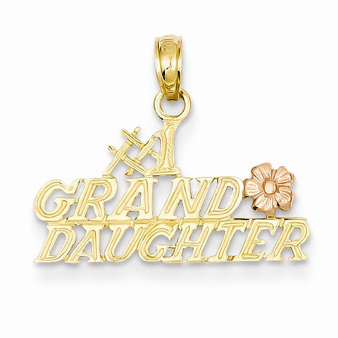14k Gold Two-tone #1 Granddaughter with Flower Pendant, Pendants for Necklace
