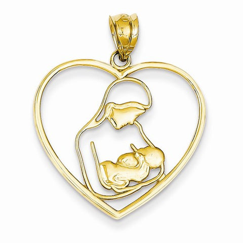 14k Gold Mother & Child in Heart Pendant, Pendants for Necklace