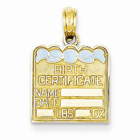 14k Gold Blue Enameled Birth Certificate Pendant, Pendants for Necklace