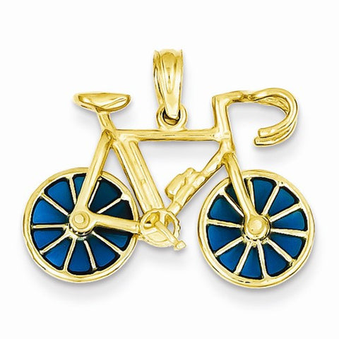 14k Gold 3-D Blue Translucent Acrylic Bicycle Pendant, Pendants for Necklace