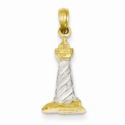 14k Gold & Rhodium 3-D Cape Hatteras Lighthouse Pendant, Pendants for Necklace