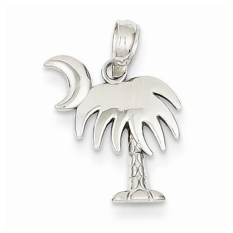 14k White Gold Small Charleston Palm Tree with Moon Pendant, Pendants for Necklace