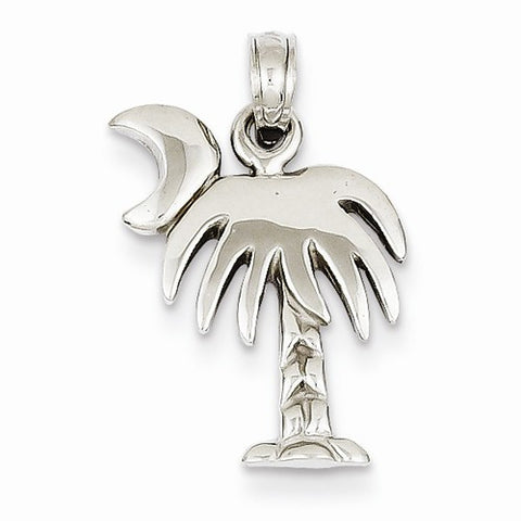 14k White Gold Large Charleston Palm Tree with Moon Pendant, Pendants for Necklace