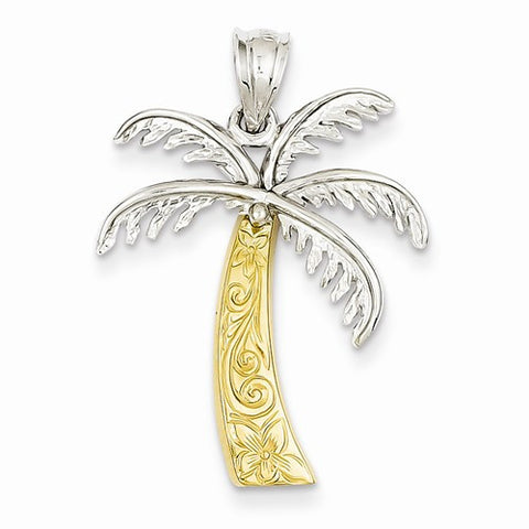 14k Gold Two-tone Palm Tree Pendant, Pendants for Necklace