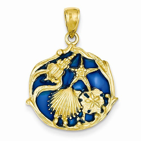 14k Gold Blue Stained Glassed Shell Cluster Pendant, Pendants for Necklace
