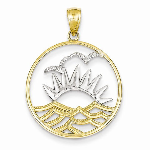 14k Gold & Rhodium Sunset and Water Pendant, Pendants for Necklace