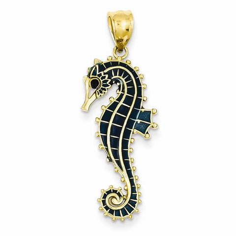 14k Gold 3-D Blue Enameled Seahorse pendant, Pendants for Necklace