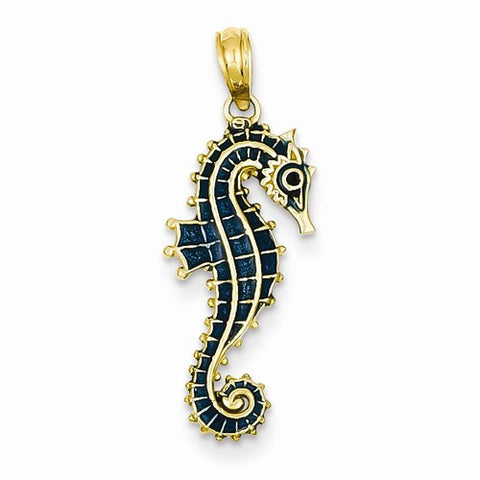 14k Gold 3-D Blue Enameled Seahorse pendant, Pretty Pendants for Necklace