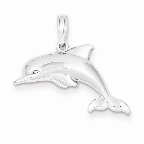 14k White Gold 3-D Puffed Dolphin Pendant, Pendants for Necklace