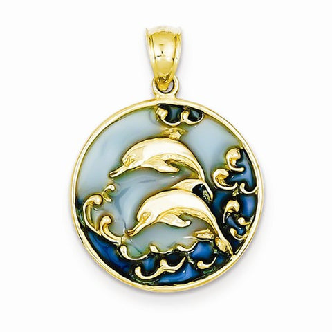 14k Gold Blue Translucent Acrylic Dolphins Pendant, Pendants for Necklace