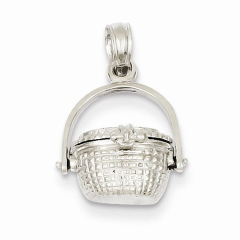 14k White Gold 3-D Opening Nantucket Basket Pendant, Pendants for Necklace