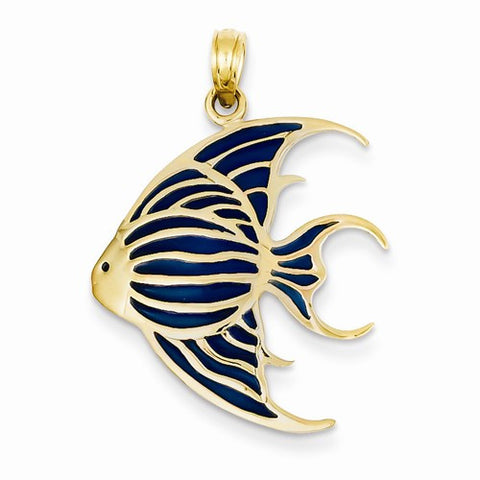14k Gold Blue Translucent Acrylic Angelfish Pendant, Pendants for Necklace
