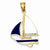 14k Gold 2-D Blue and White Enameled Sailboat Pendant, Pendants for Necklace