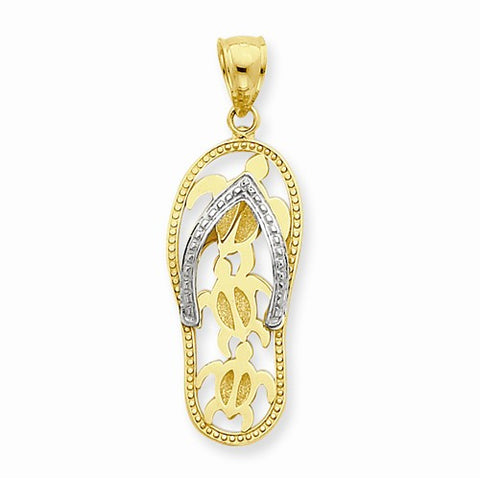 14k Gold Two-tone Triple Sea Turtle Flip-Flop Pendant, Pendants for Necklace