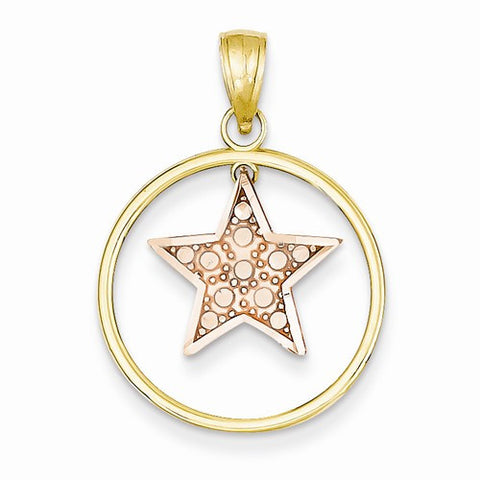 14k Gold Two-tone & Rhodium Dangling Star Round Frame Pendant, Pendants for Necklace