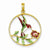14k Gold Enameled Hummingbird & Flower Round Frame Pendant, Pendants for Necklace