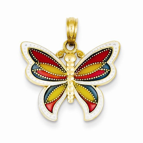 14k Gold Enameled Wings Butterfly Pendant, Pendants for Necklace
