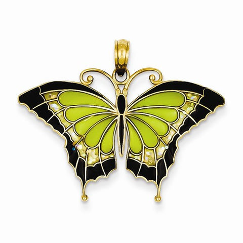 14k Gold Green Stained Glass Wings Butterfly Pendant, Pendants for Necklace