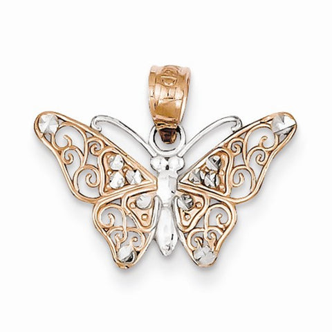 14k Rose Gold & Rhodium Diamond-cut Butterfly Pendant, Pendants for Necklace