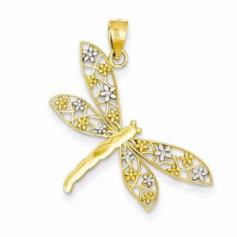 14k Gold & Rhodium Filigree Dragonfly Pendant, Pendants for Necklace